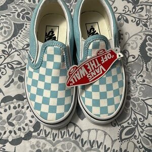 Vans Kids Classic Slip-On Checkerboard in Light Teal & White